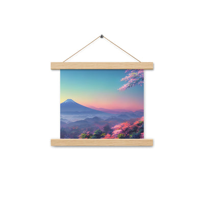Berg und Wald mit pinken Bäumen - Landschaftsmalerei - Premium Poster mit Aufhängung berge xxx Oak 25.4 x 25.4 cm