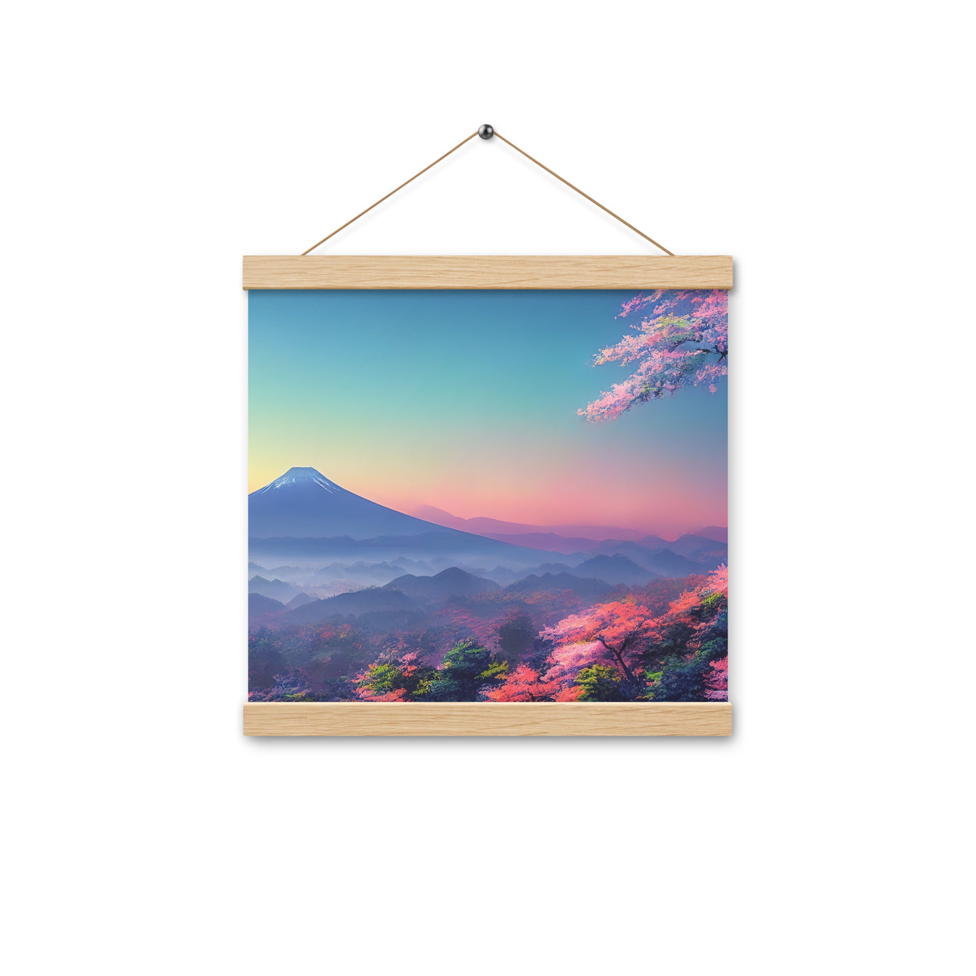 Berg und Wald mit pinken Bäumen - Landschaftsmalerei - Premium Poster mit Aufhängung berge xxx Oak 30.5 x 30.5 cm