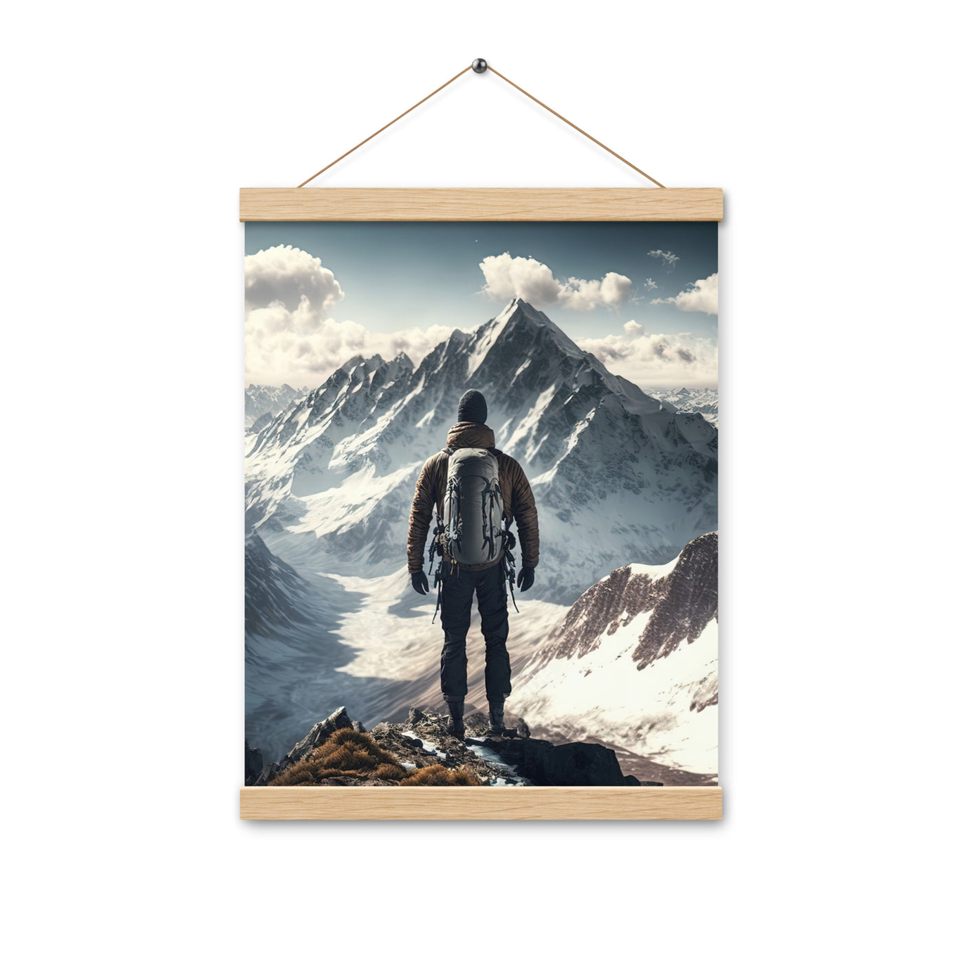 Wanderer auf Berg von hinten - Malerei - Premium Poster mit Aufhängung berge xxx Oak 30.5 x 40.6 cm