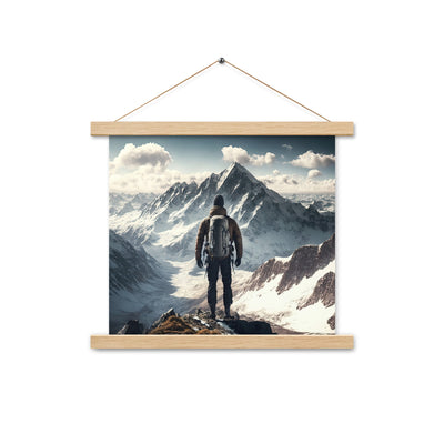 Wanderer auf Berg von hinten - Malerei - Premium Poster mit Aufhängung berge xxx Oak 35.6 x 35.6 cm