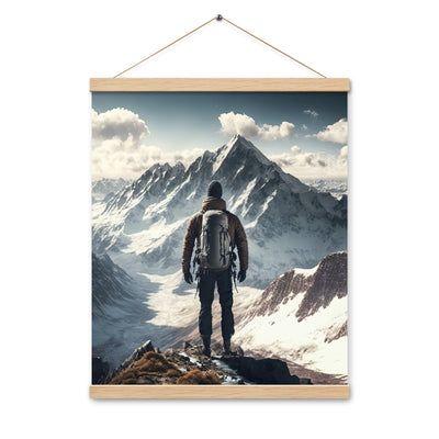 Wanderer auf Berg von hinten - Malerei - Premium Poster mit Aufhängung berge xxx Oak 40.6 x 50.8 cm