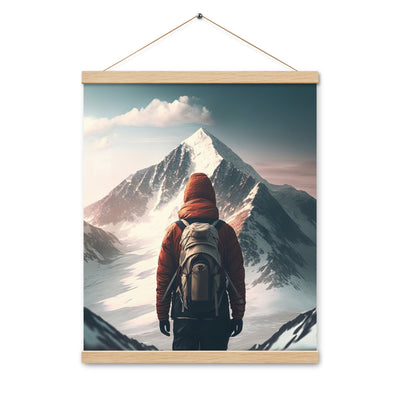 Wanderer von hinten vor einem Berg - Malerei - Premium Poster mit Aufhängung berge xxx Oak 40.6 x 50.8 cm