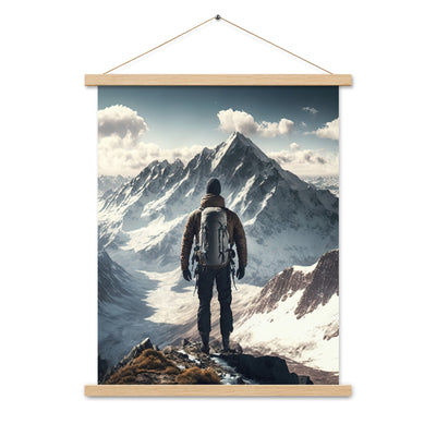 Wanderer auf Berg von hinten - Malerei - Premium Poster mit Aufhängung berge xxx Oak 45.7 x 61 cm
