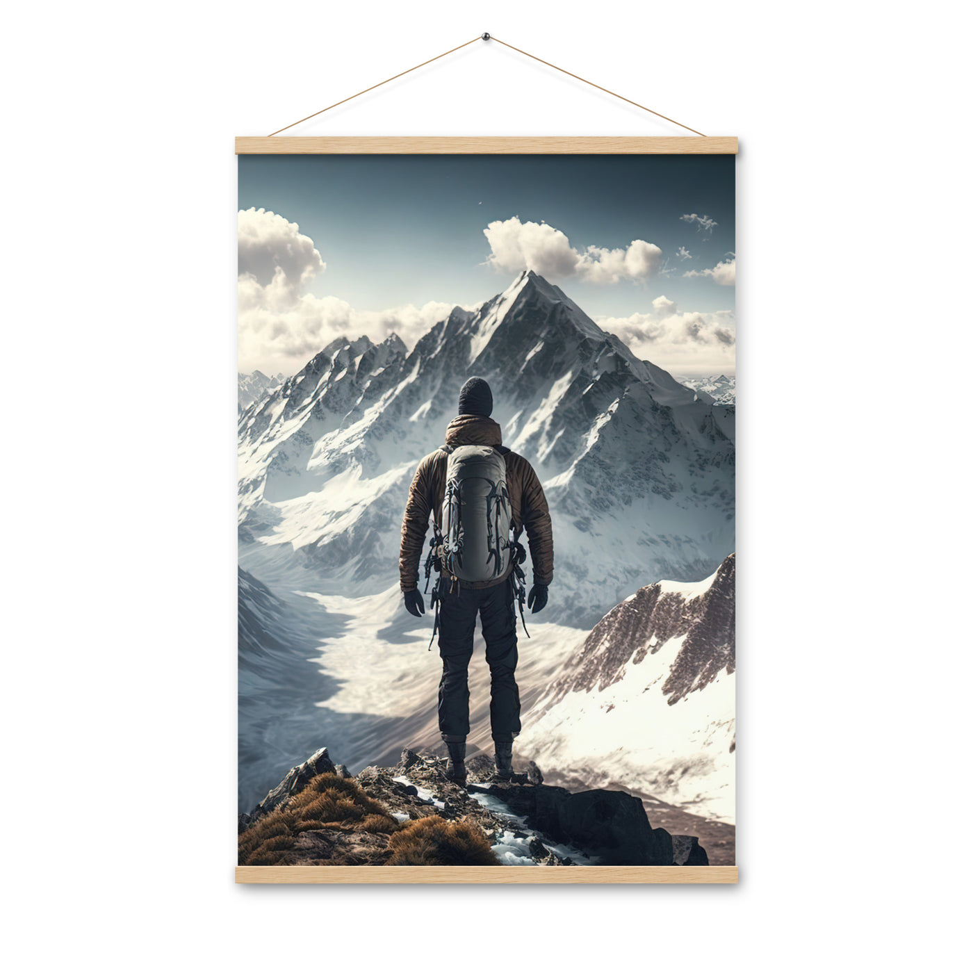 Wanderer auf Berg von hinten - Malerei - Premium Poster mit Aufhängung berge xxx Oak 61 x 91.4 cm
