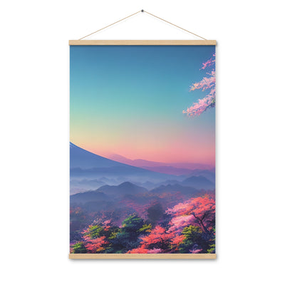 Berg und Wald mit pinken Bäumen - Landschaftsmalerei - Premium Poster mit Aufhängung berge xxx Oak 61 x 91.4 cm
