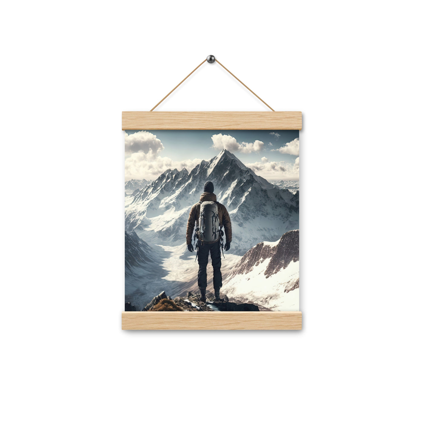Wanderer auf Berg von hinten - Malerei - Premium Poster mit Aufhängung berge xxx Oak 20.3 x 25.4 cm