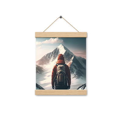 Wanderer von hinten vor einem Berg - Malerei - Premium Poster mit Aufhängung berge xxx Oak 20.3 x 25.4 cm