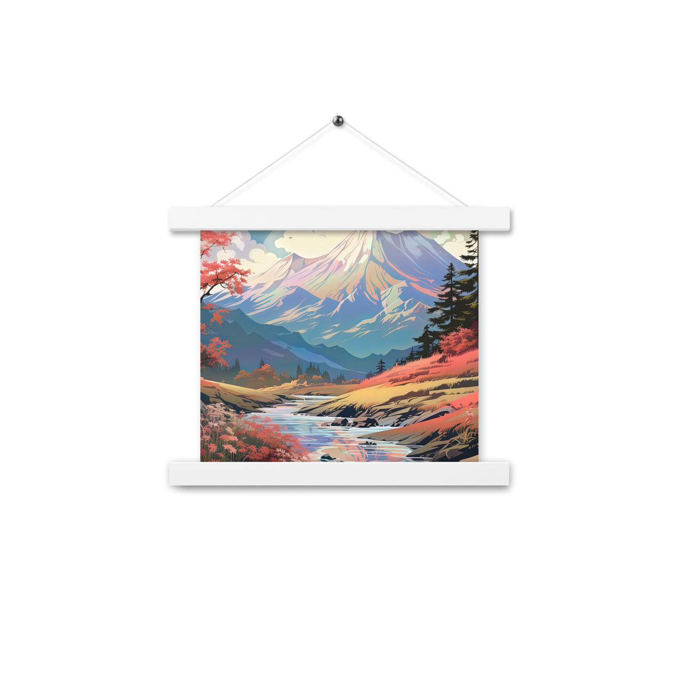 Berge. Fluss und Blumen - Malerei - Premium Poster mit Aufhängung berge xxx 25.4 x 25.4 cm