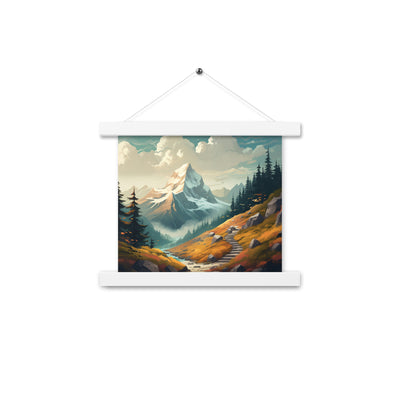 Berge, Wald und Wanderweg - Malerei - Premium Poster mit Aufhängung berge xxx 25.4 x 25.4 cm