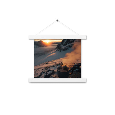 Heißer Kaffee auf einem schneebedeckten Berg - Premium Poster mit Aufhängung berge xxx 25.4 x 25.4 cm