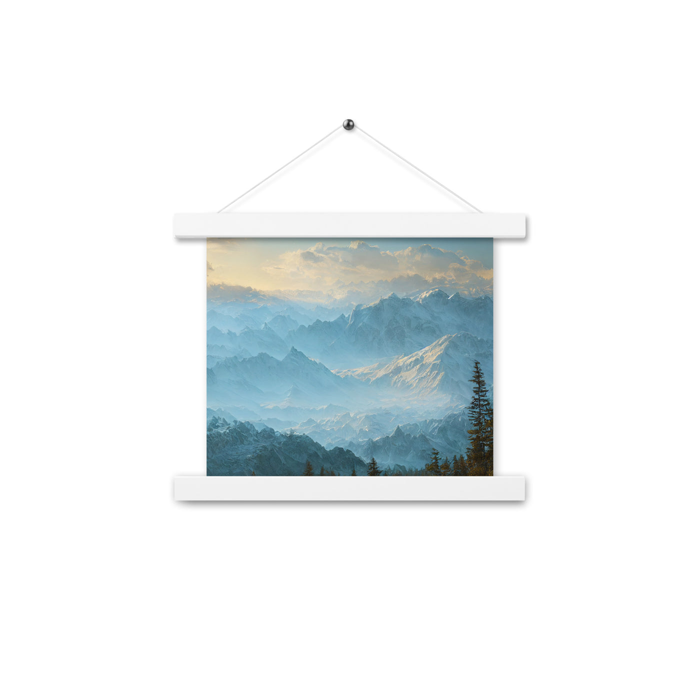 Schöne Berge mit Nebel bedeckt - Ölmalerei - Premium Poster mit Aufhängung berge xxx 25.4 x 25.4 cm