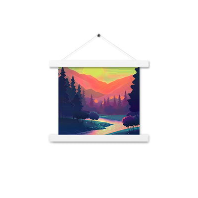 Berge, Fluss, Sonnenuntergang - Malerei - Premium Poster mit Aufhängung berge xxx 25.4 x 25.4 cm