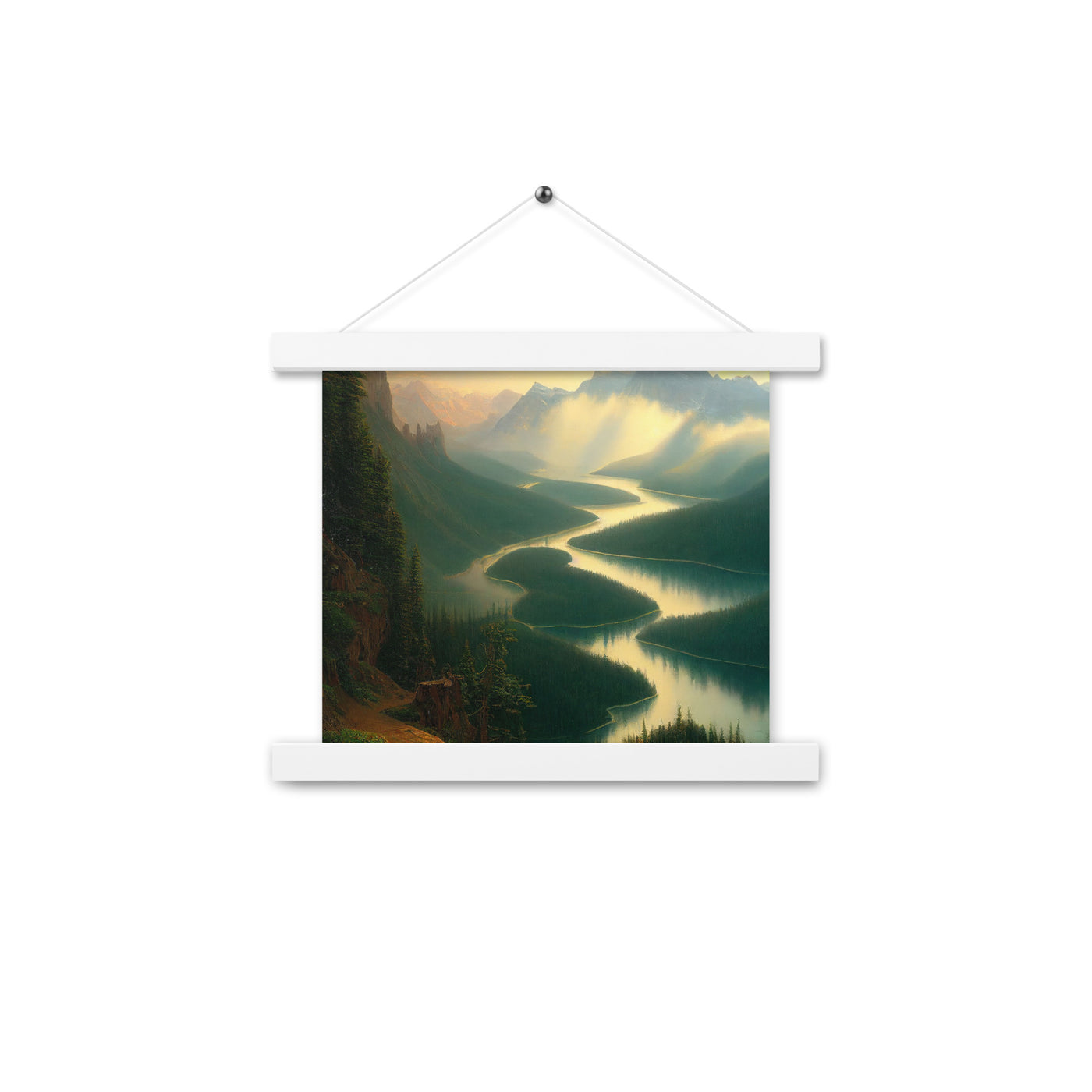 Landschaft mit Bergen, See und viel grüne Natur - Malerei - Premium Poster mit Aufhängung berge xxx 25.4 x 25.4 cm