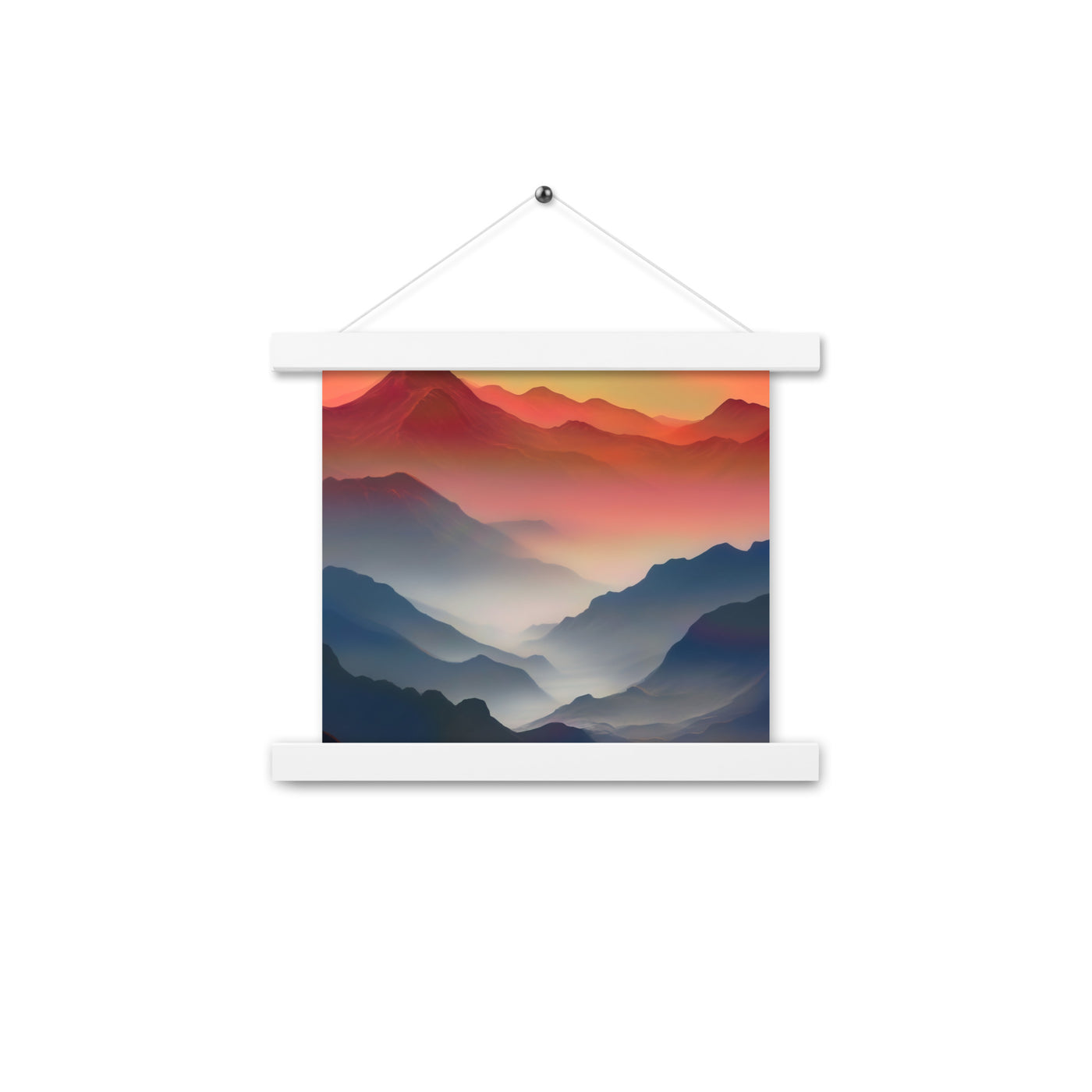 Sonnteruntergang, Gebirge und Nebel - Landschaftsmalerei - Premium Poster mit Aufhängung berge xxx 25.4 x 25.4 cm