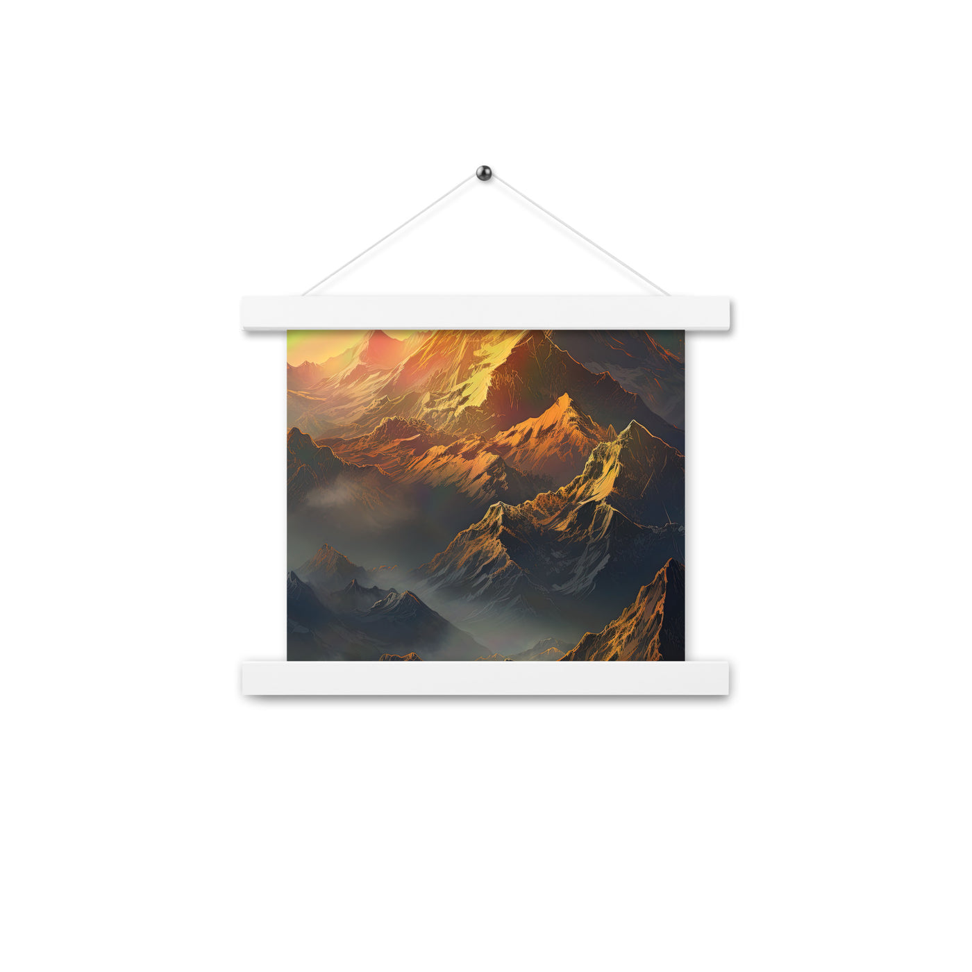 Wunderschöne Himalaya Gebirge im Nebel und Sonnenuntergang - Malerei - Premium Poster mit Aufhängung berge xxx 25.4 x 25.4 cm