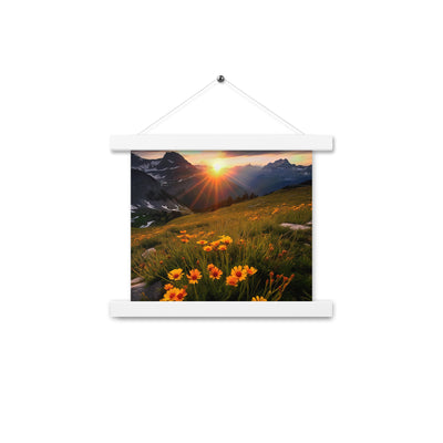 Gebirge, Sonnenblumen und Sonnenaufgang - Premium Poster mit Aufhängung berge xxx 25.4 x 25.4 cm