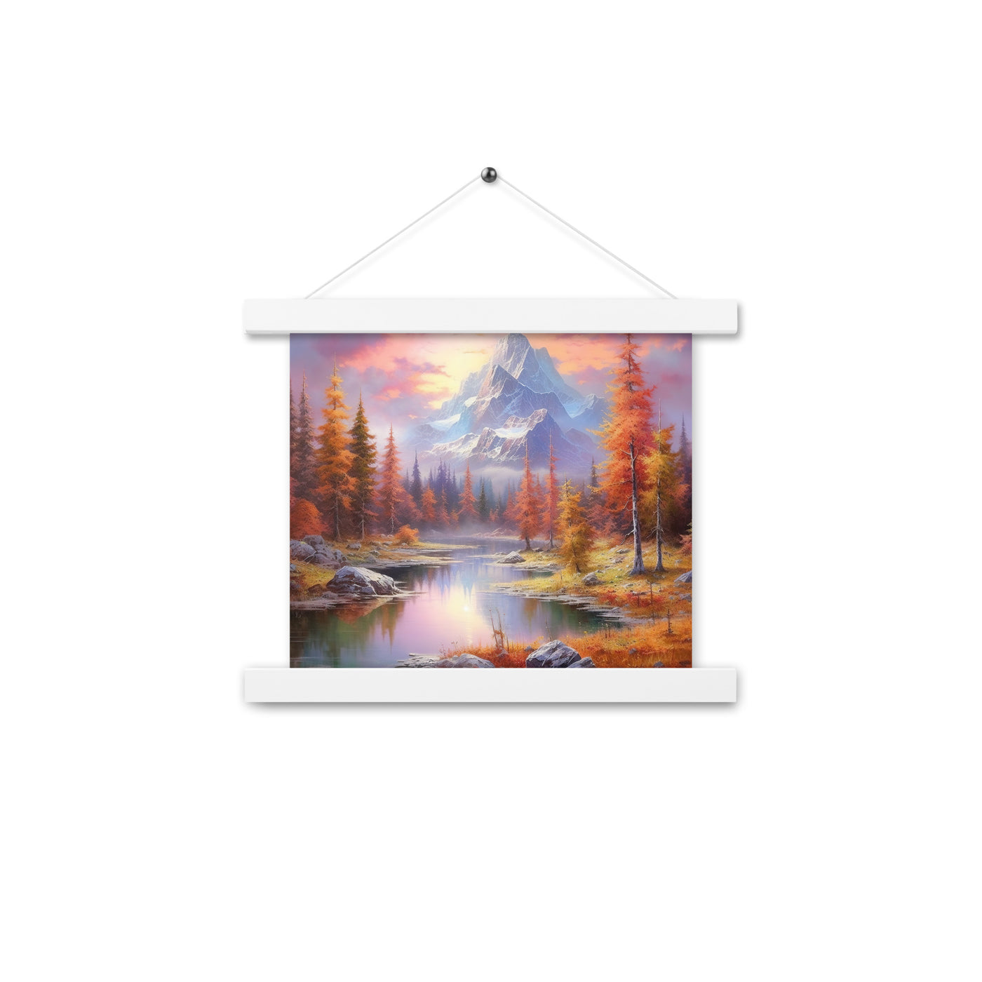 Landschaftsmalerei - Berge, Bäume, Bergsee und Herbstfarben - Premium Poster mit Aufhängung berge xxx 25.4 x 25.4 cm