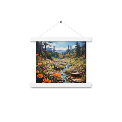 Berge, schöne Blumen und Bach im Wald - Premium Poster mit Aufhängung berge xxx 25.4 x 25.4 cm