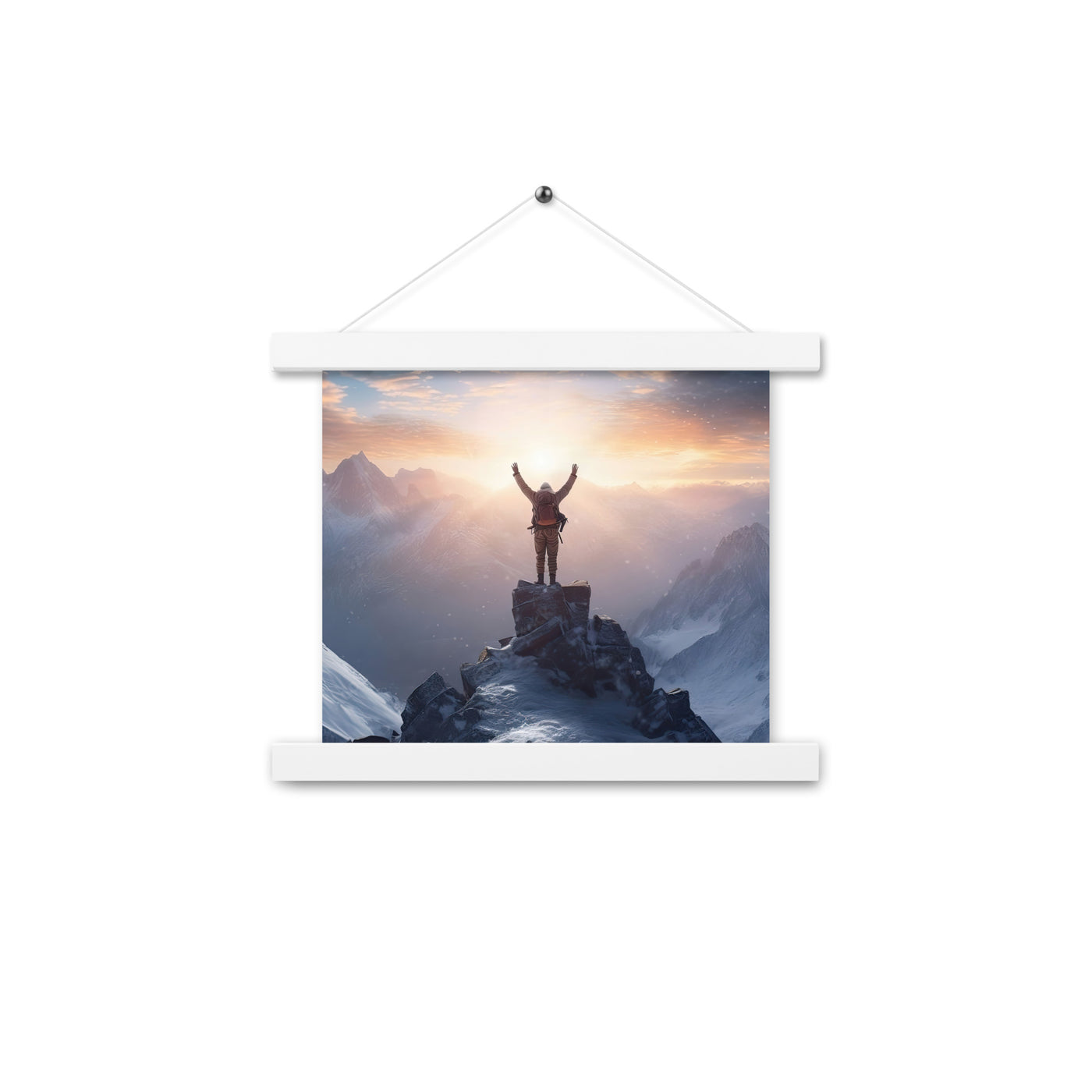 Mann auf der Spitze eines Berges - Landschaftsmalerei - Premium Poster mit Aufhängung berge xxx 25.4 x 25.4 cm