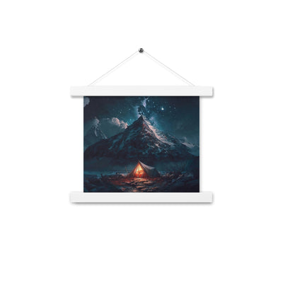 Zelt und Berg in der Nacht - Sterne am Himmel - Landschaftsmalerei - Premium Poster mit Aufhängung camping xxx 25.4 x 25.4 cm