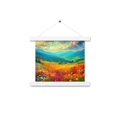 Berglandschaft und schöne farbige Blumen - Malerei - Premium Poster mit Aufhängung berge xxx 25.4 x 25.4 cm