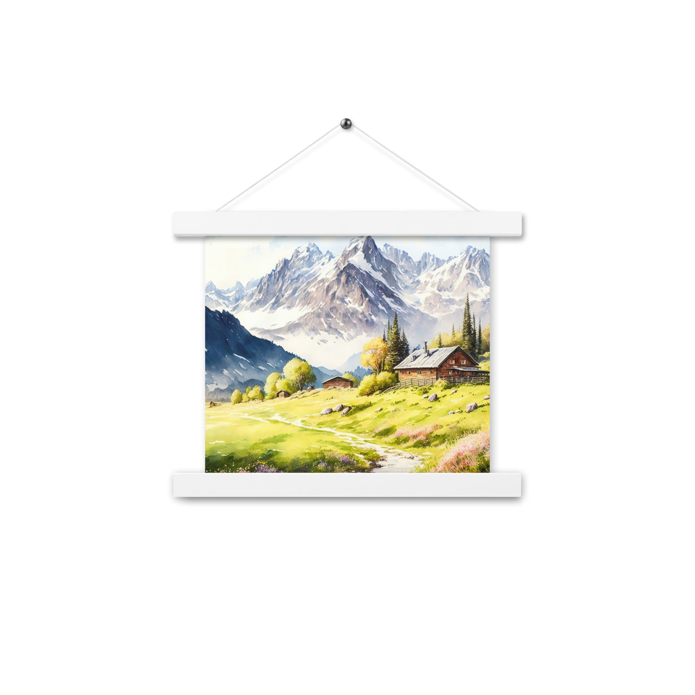 Epische Berge und Berghütte - Landschaftsmalerei - Premium Poster mit Aufhängung berge xxx 25.4 x 25.4 cm