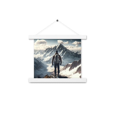 Wanderer auf Berg von hinten - Malerei - Premium Poster mit Aufhängung berge xxx Weiß 25.4 x 25.4 cm