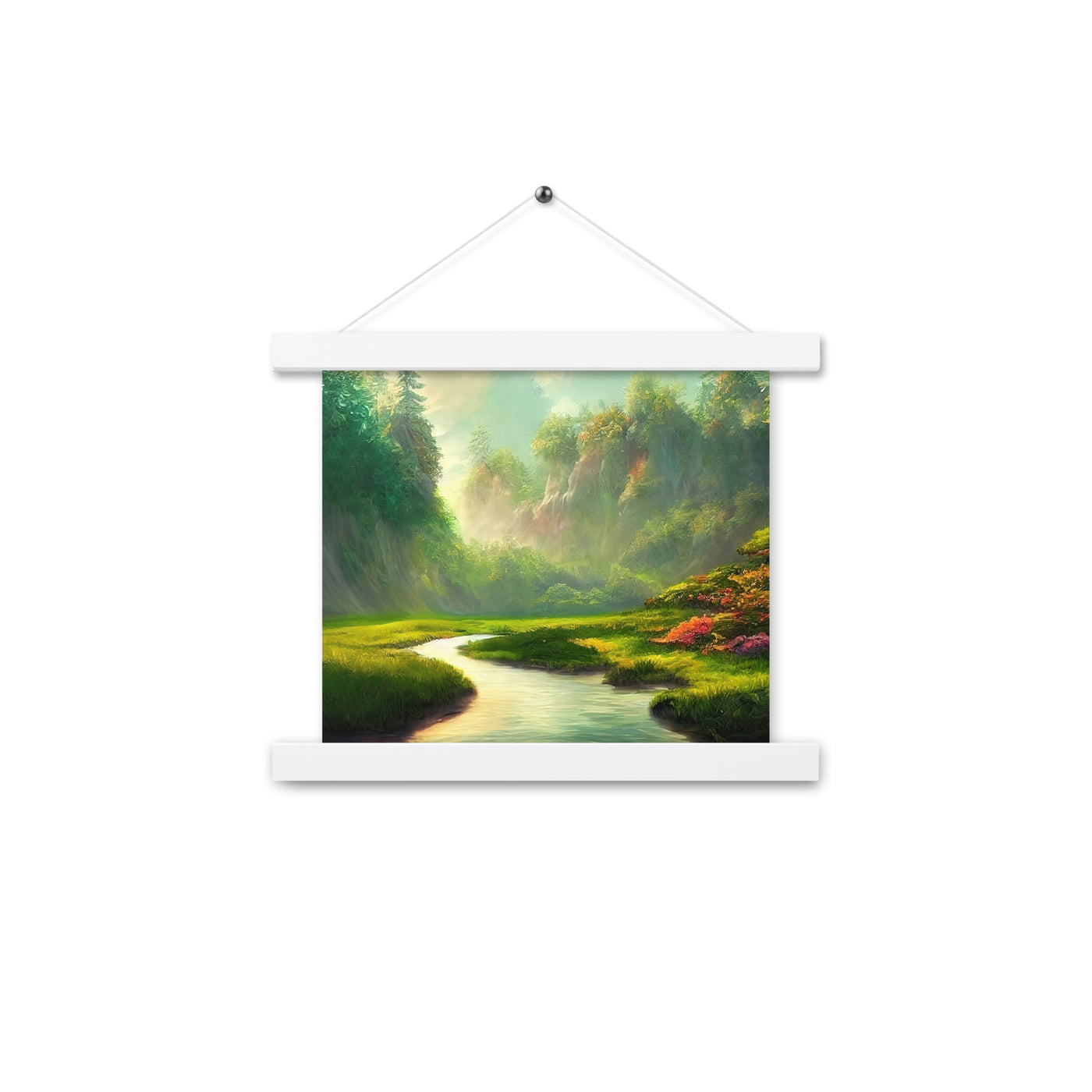 Bach im tropischen Wald - Landschaftsmalerei - Premium Poster mit Aufhängung camping xxx 25.4 x 25.4 cm