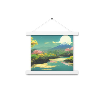 Berg, See und Wald mit pinken Bäumen - Landschaftsmalerei - Premium Poster mit Aufhängung berge xxx 25.4 x 25.4 cm