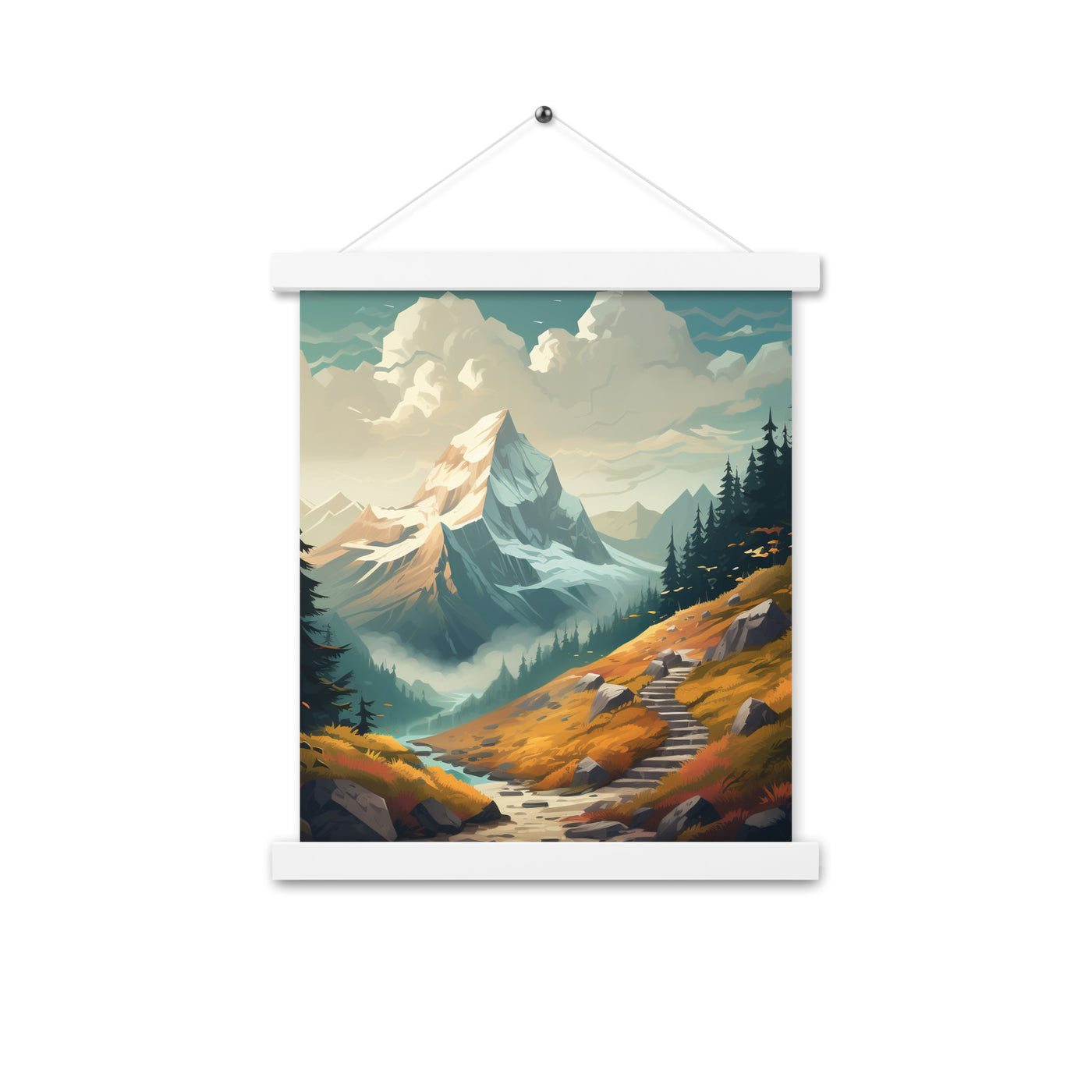 Berge, Wald und Wanderweg - Malerei - Premium Poster mit Aufhängung berge xxx 27.9 x 35.6 cm