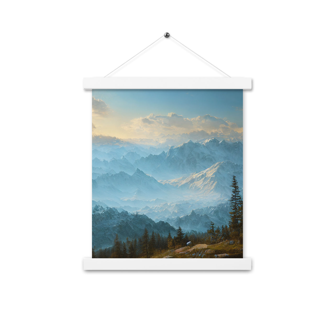 Schöne Berge mit Nebel bedeckt - Ölmalerei - Premium Poster mit Aufhängung berge xxx 27.9 x 35.6 cm