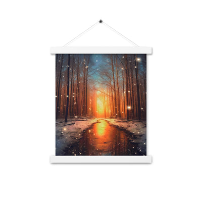 Bäume im Winter, Schnee, Sonnenaufgang und Fluss - Premium Poster mit Aufhängung camping xxx 27.9 x 35.6 cm