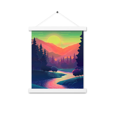 Berge, Fluss, Sonnenuntergang - Malerei - Premium Poster mit Aufhängung berge xxx 27.9 x 35.6 cm