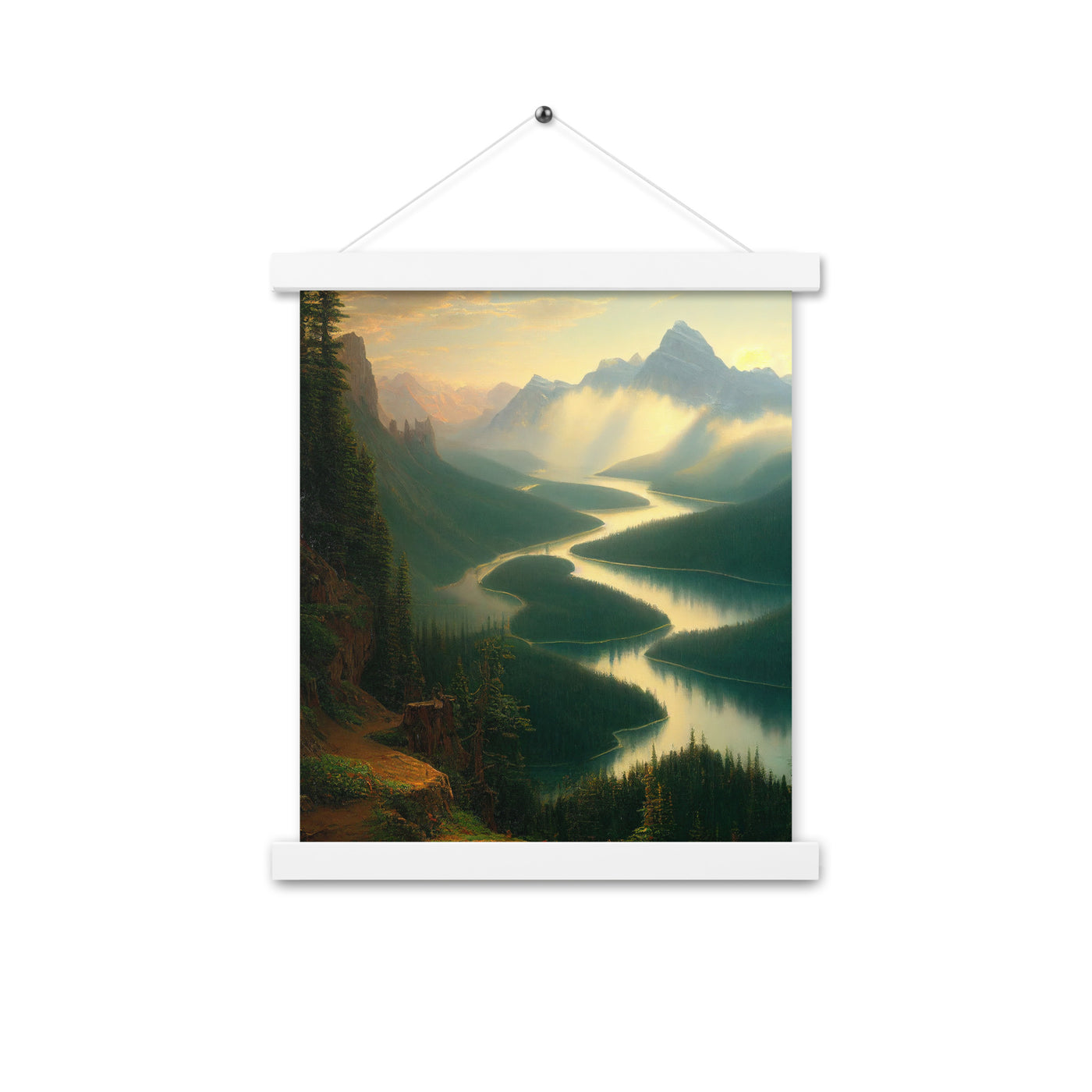 Landschaft mit Bergen, See und viel grüne Natur - Malerei - Premium Poster mit Aufhängung berge xxx 27.9 x 35.6 cm