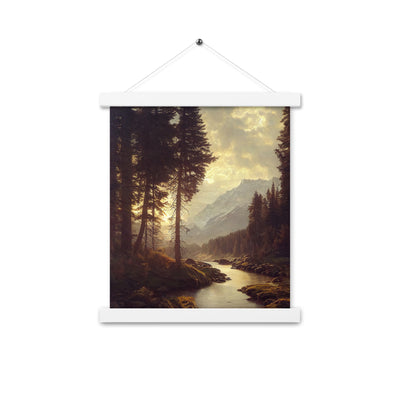 Landschaft mit Bergen, Fluss und Bäumen - Malerei - Premium Poster mit Aufhängung berge xxx 27.9 x 35.6 cm