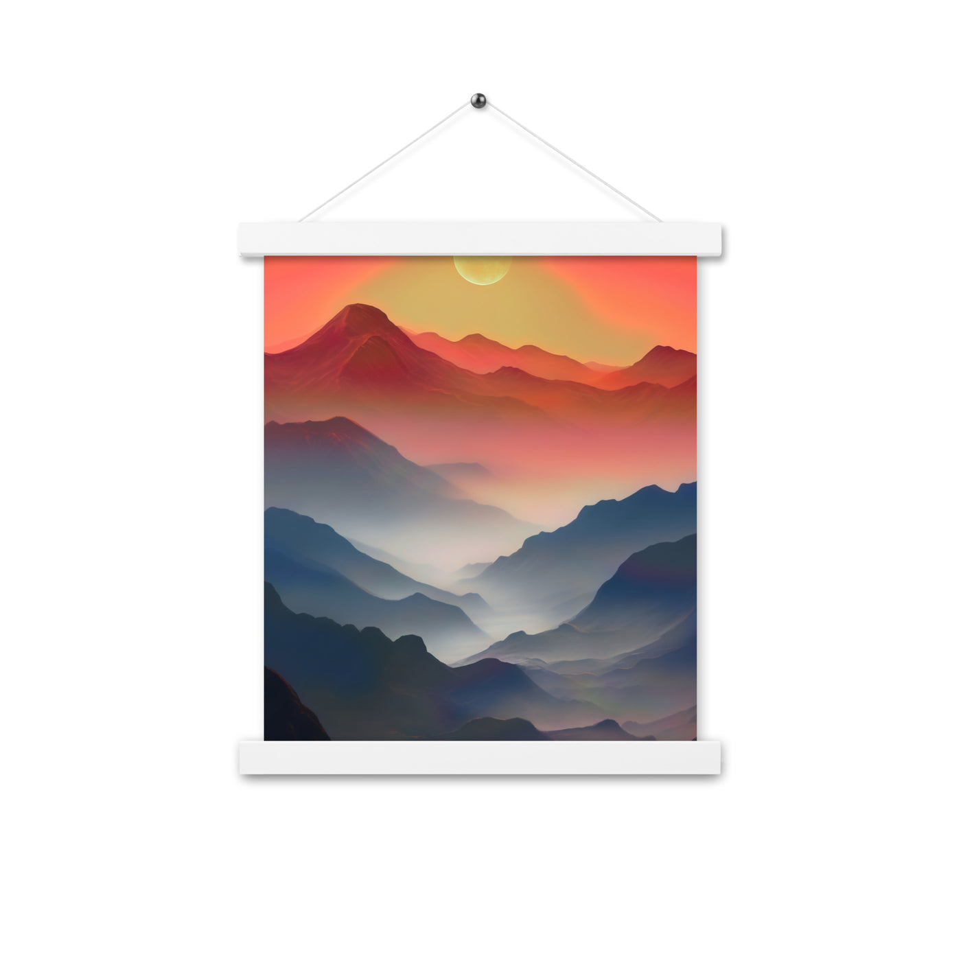Sonnteruntergang, Gebirge und Nebel - Landschaftsmalerei - Premium Poster mit Aufhängung berge xxx 27.9 x 35.6 cm