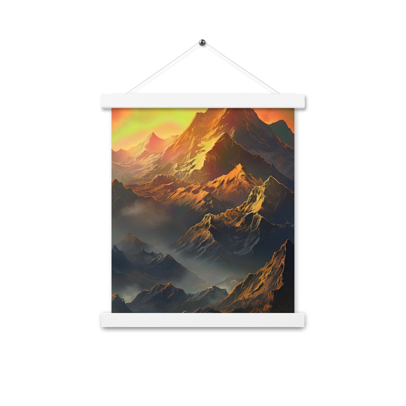 Wunderschöne Himalaya Gebirge im Nebel und Sonnenuntergang - Malerei - Premium Poster mit Aufhängung berge xxx 27.9 x 35.6 cm