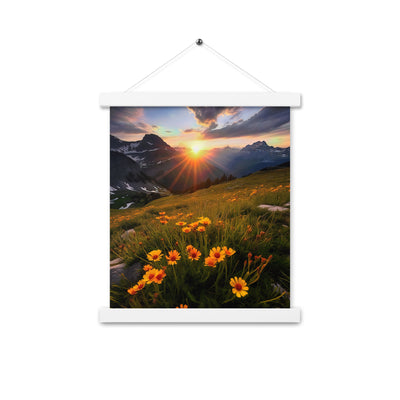 Gebirge, Sonnenblumen und Sonnenaufgang - Premium Poster mit Aufhängung berge xxx 27.9 x 35.6 cm