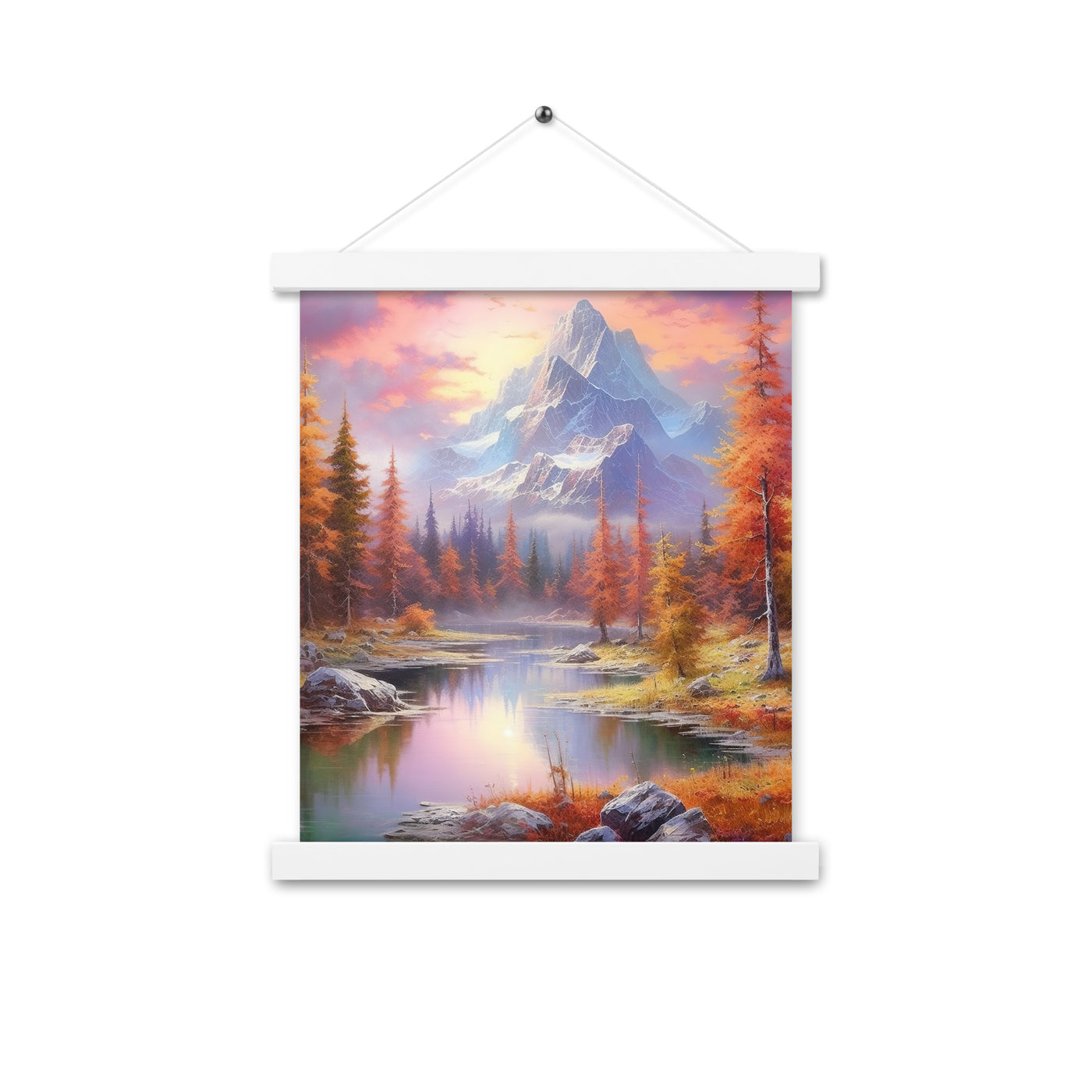 Landschaftsmalerei - Berge, Bäume, Bergsee und Herbstfarben - Premium Poster mit Aufhängung berge xxx 27.9 x 35.6 cm