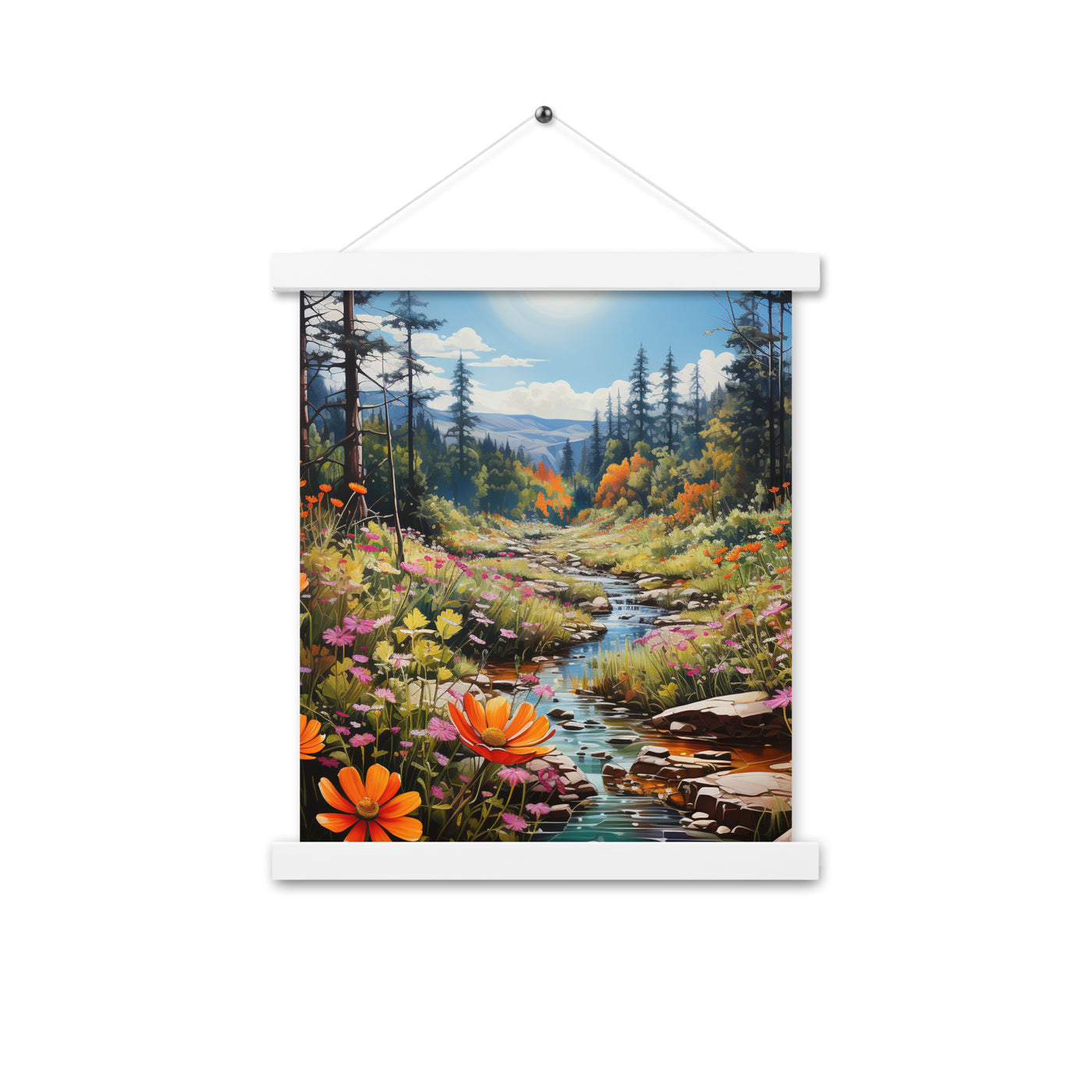 Berge, schöne Blumen und Bach im Wald - Premium Poster mit Aufhängung berge xxx 27.9 x 35.6 cm
