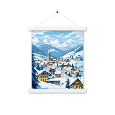 Kitzbühl - Berge und Schnee - Landschaftsmalerei - Premium Poster mit Aufhängung ski xxx 27.9 x 35.6 cm