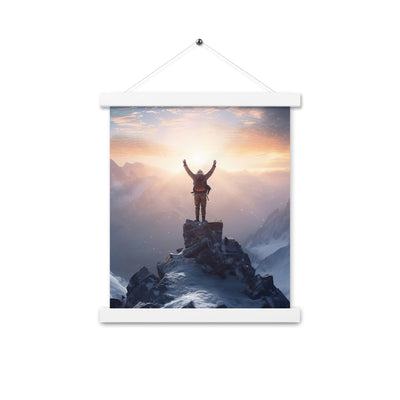Mann auf der Spitze eines Berges - Landschaftsmalerei - Premium Poster mit Aufhängung berge xxx 27.9 x 35.6 cm