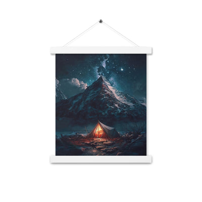 Zelt und Berg in der Nacht - Sterne am Himmel - Landschaftsmalerei - Premium Poster mit Aufhängung camping xxx 27.9 x 35.6 cm