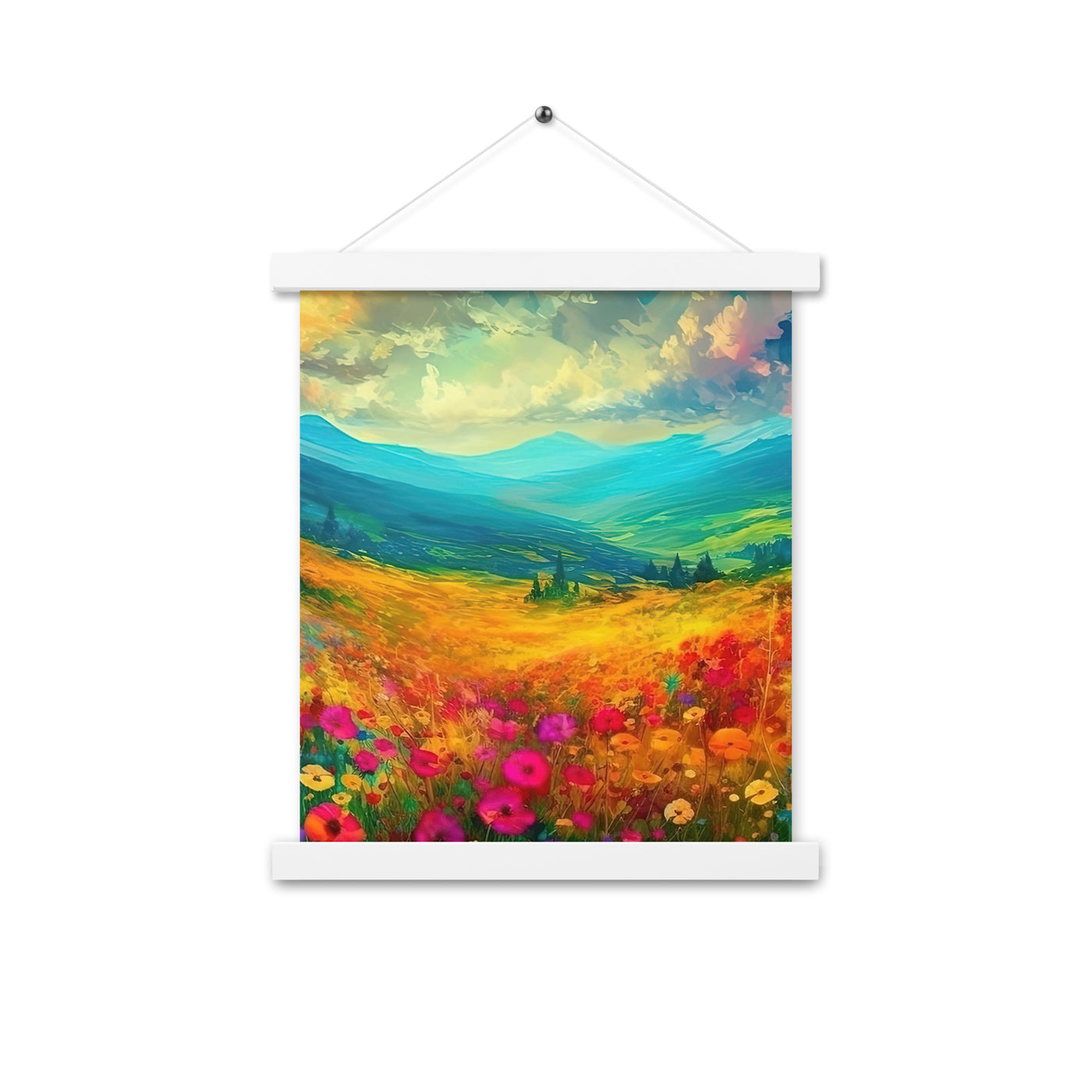 Berglandschaft und schöne farbige Blumen - Malerei - Premium Poster mit Aufhängung berge xxx 27.9 x 35.6 cm