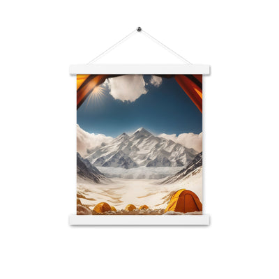 Foto aus dem Zelt - Berge und Zelte im Hintergrund - Tagesaufnahme - Premium Poster mit Aufhängung camping xxx 27.9 x 35.6 cm