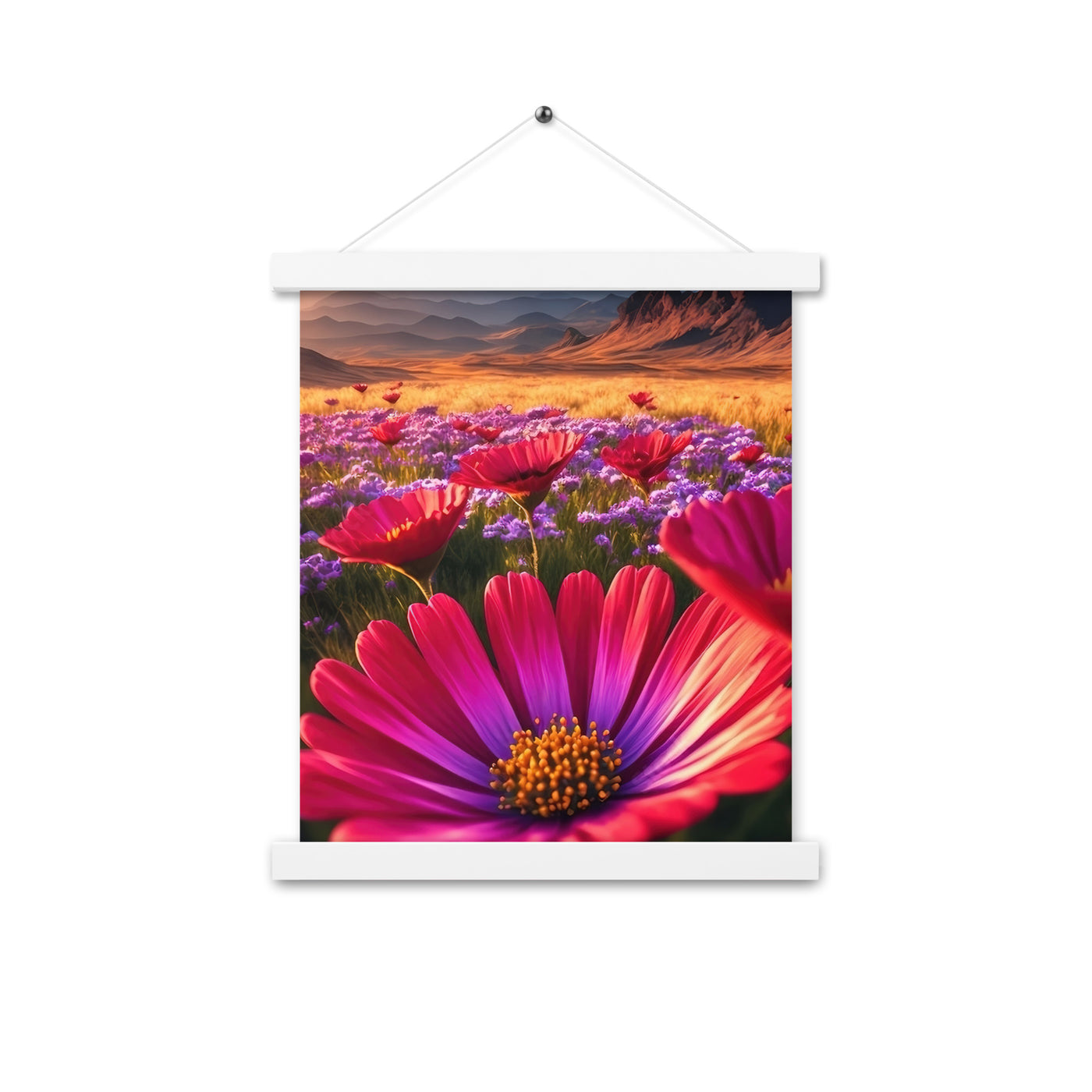 Wünderschöne Blumen und Berge im Hintergrund - Premium Poster mit Aufhängung berge xxx 27.9 x 35.6 cm