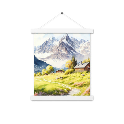 Epische Berge und Berghütte - Landschaftsmalerei - Premium Poster mit Aufhängung berge xxx 27.9 x 35.6 cm