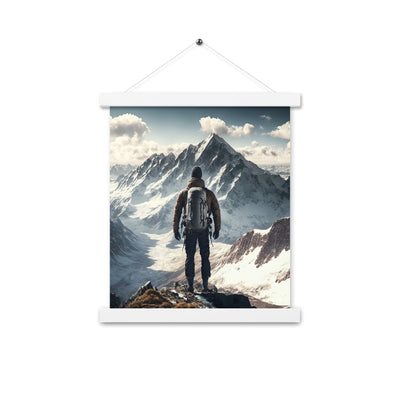 Wanderer auf Berg von hinten - Malerei - Premium Poster mit Aufhängung berge xxx Weiß 27.9 x 35.6 cm
