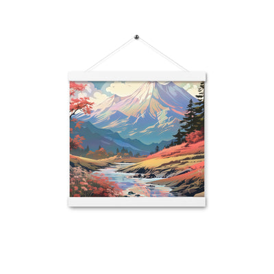 Berge. Fluss und Blumen - Malerei - Premium Poster mit Aufhängung berge xxx 30.5 x 30.5 cm