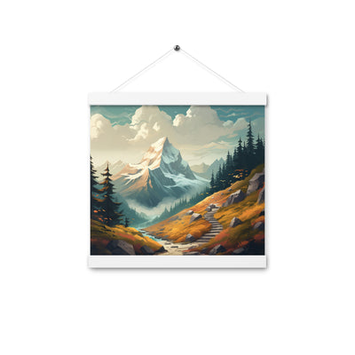 Berge, Wald und Wanderweg - Malerei - Premium Poster mit Aufhängung berge xxx 30.5 x 30.5 cm